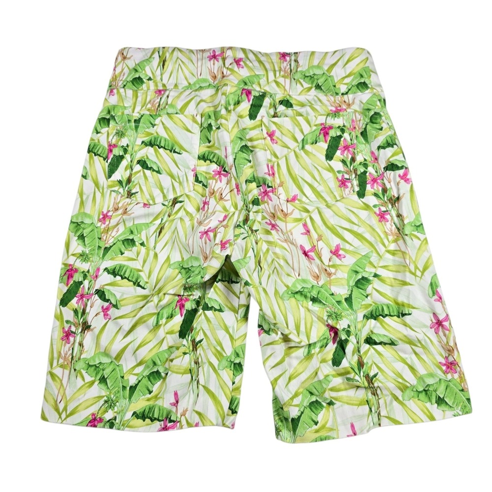 J. McLaughlin Masie Green Floral Stretch Pull-On 9" Bermuda Shorts- Women's Sz 2